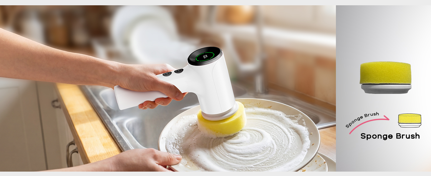 PUFTEM Electric Spin Scrubber for Bathroom Cleaning, Cordless Shower Scrubber with 6 Brush Heads, Dual-Direction Rotation, Handheld Cleaning Brush for Grout, Tile, Tub, Sink & Corners, White detail 6