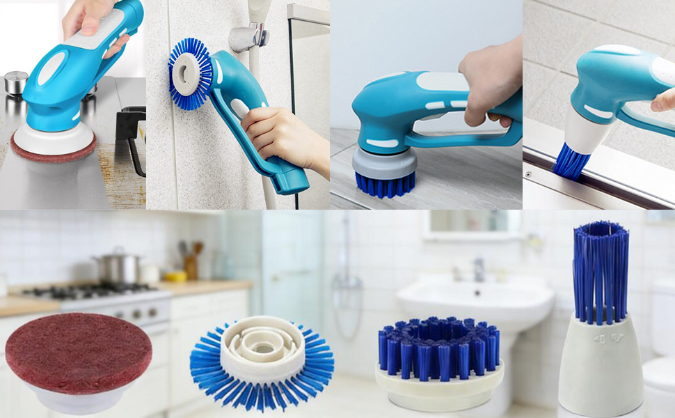 Cordless Electric Spin Scrubber with 6 Brush Heads & 2 Rechargeable Batteries, Power Scrubber for Shower Tile Grout Tub Bathroom Cleaning, IPX7 Waterproof Handheld Scrubber detail 4