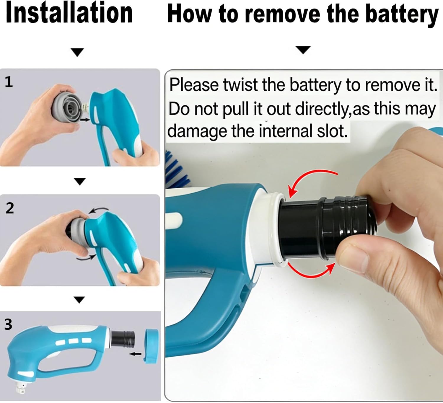 Cordless Electric Spin Scrubber with 6 Brush Heads & 2 Rechargeable Batteries, Power Scrubber for Shower Tile Grout Tub Bathroom Cleaning, IPX7 Waterproof Handheld Scrubber detail 15