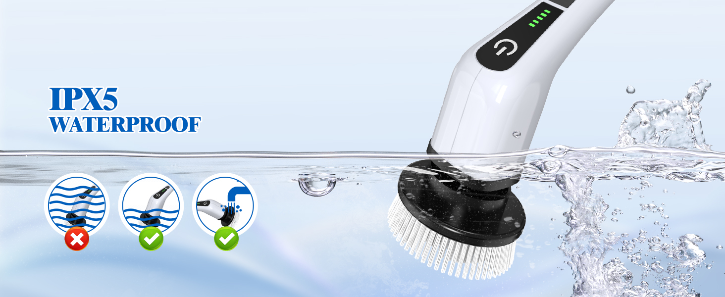 Electric Spin Scrubber, FARI Shower Cleaning Brush with 8 Replaceable Drill Brush Heads, Cordless Power Scrubber with Adjustable Handle Bathroom and Shower Cleaner detail 4