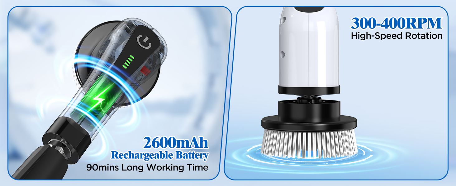 Electric Spin Scrubber, FARI Shower Cleaning Brush with 8 Replaceable Drill Brush Heads, Cordless Power Scrubber with Adjustable Handle Bathroom and Shower Cleaner detail 5
