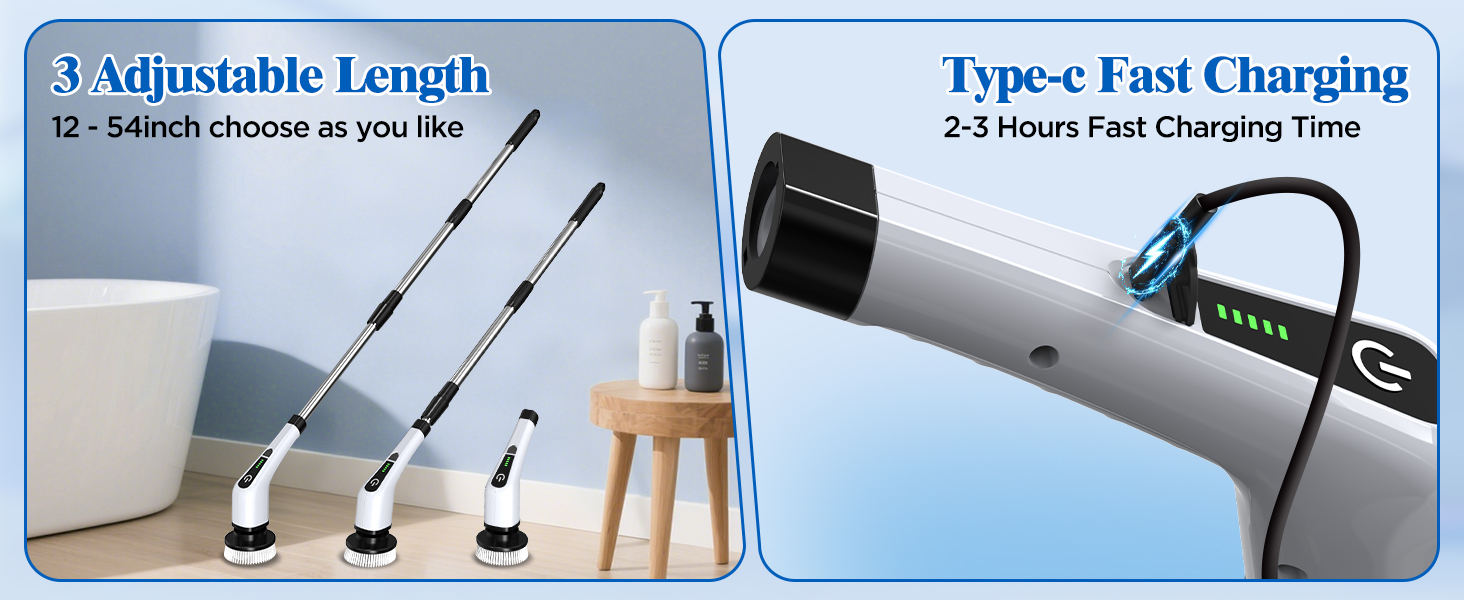 Electric Spin Scrubber, FARI Shower Cleaning Brush with 8 Replaceable Drill Brush Heads, Cordless Power Scrubber with Adjustable Handle Bathroom and Shower Cleaner detail 6