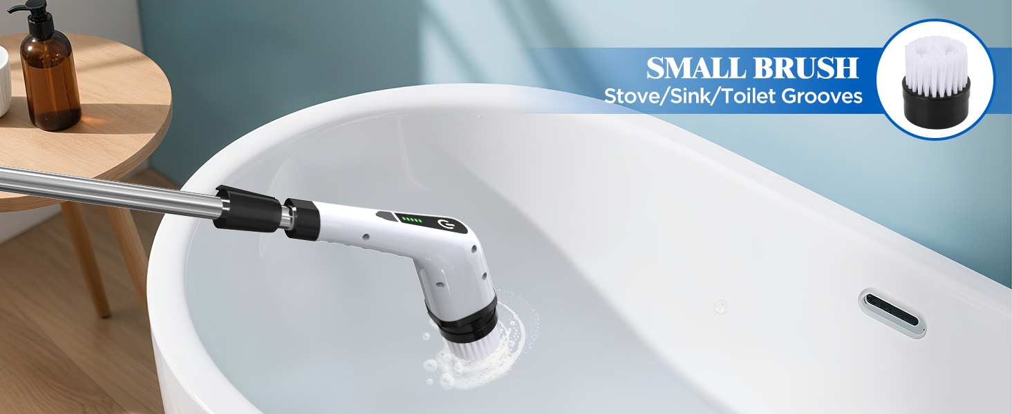 Electric Spin Scrubber, FARI Shower Cleaning Brush with 8 Replaceable Drill Brush Heads, Cordless Power Scrubber with Adjustable Handle Bathroom and Shower Cleaner detail 8