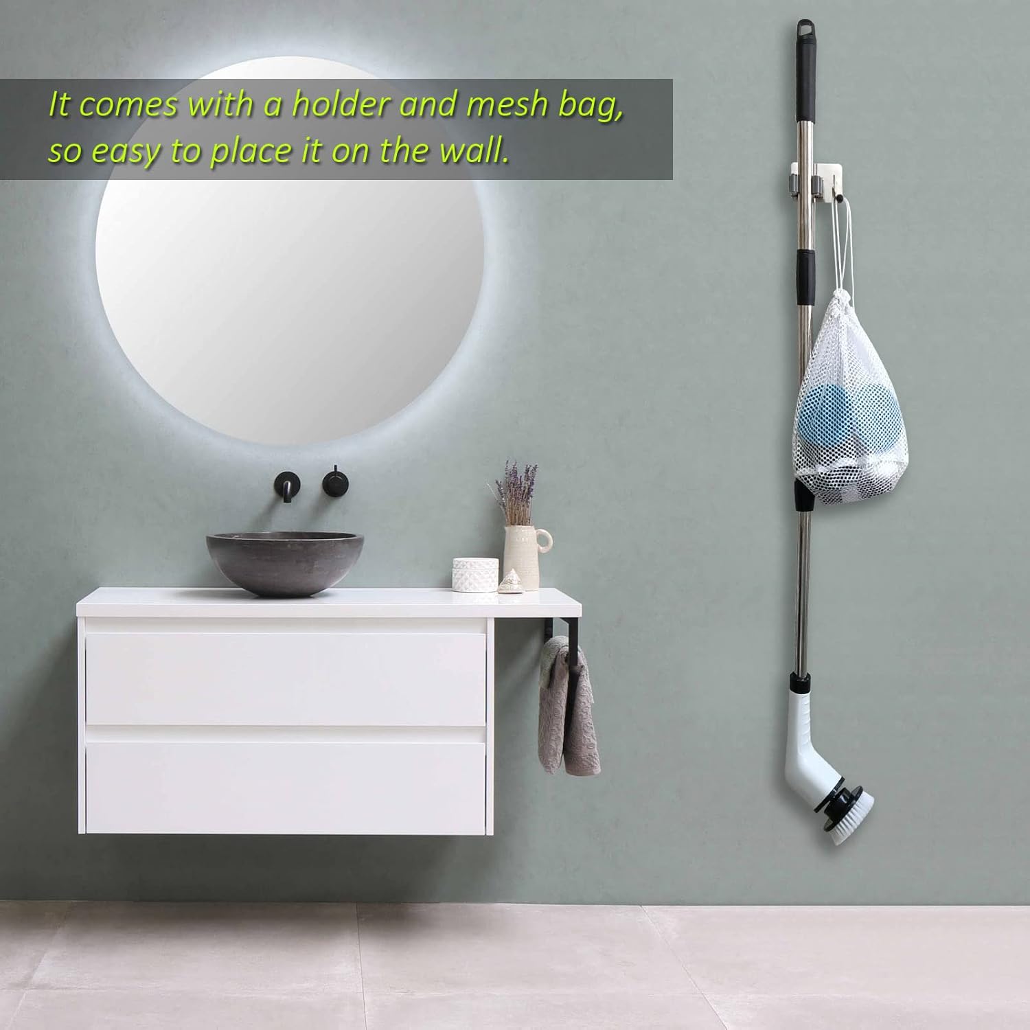 Electric Spin Scrubber, FARI Shower Cleaning Brush with 8 Replaceable Drill Brush Heads, Cordless Power Scrubber with Adjustable Handle Bathroom and Shower Cleaner detail 18