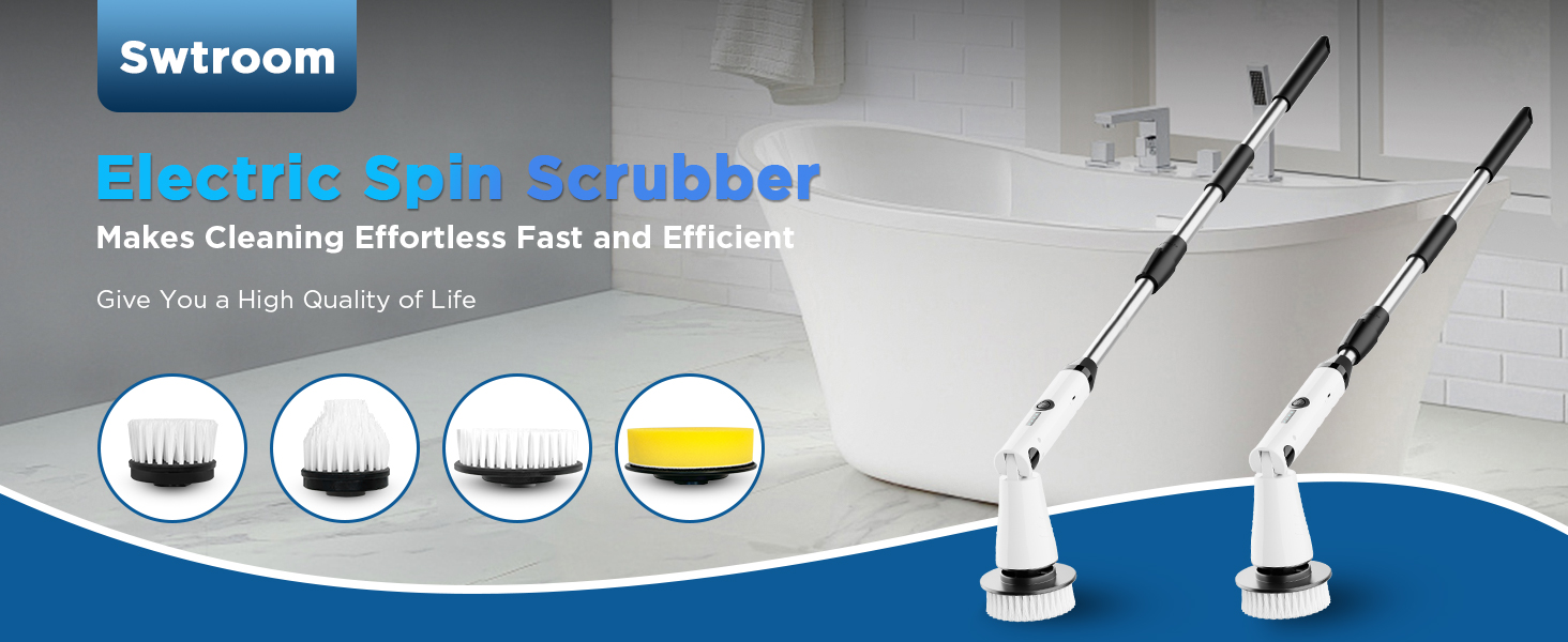 Electric Spin Scrubber, Bathroom Cleaner, Power Shower Cleaning Brush with Extendable Handle & 4 Brush Heads, Shower Scrubber for Bathtub Tile Grout Kitchen Window and Floor detail 1