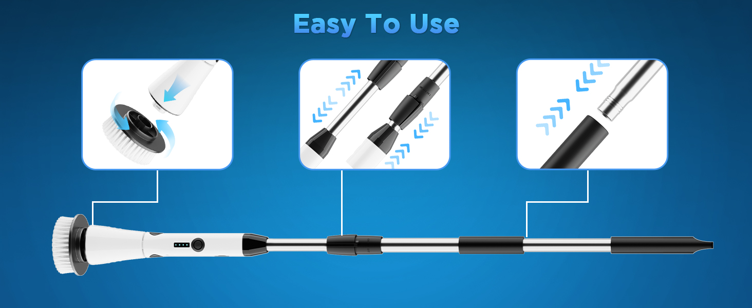Electric Spin Scrubber, Bathroom Cleaner, Power Shower Cleaning Brush with Extendable Handle & 4 Brush Heads, Shower Scrubber for Bathtub Tile Grout Kitchen Window and Floor detail 4