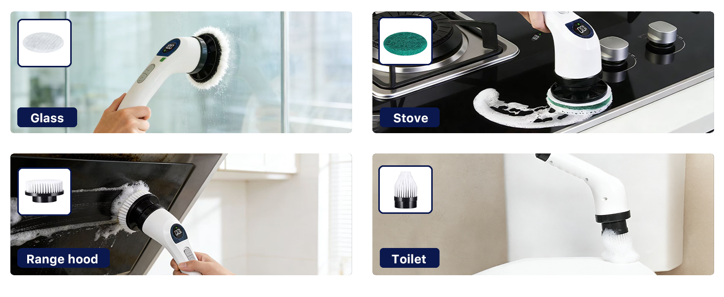 Electric Spin Scrubber for Cleaning, Adjustable Shower Brush with 7 Replaceable Heads & Power LED Display, 2 Speed Waterproof Cordless Shower Scrubber for Bathtub, Kitchen, Car, White detail 3