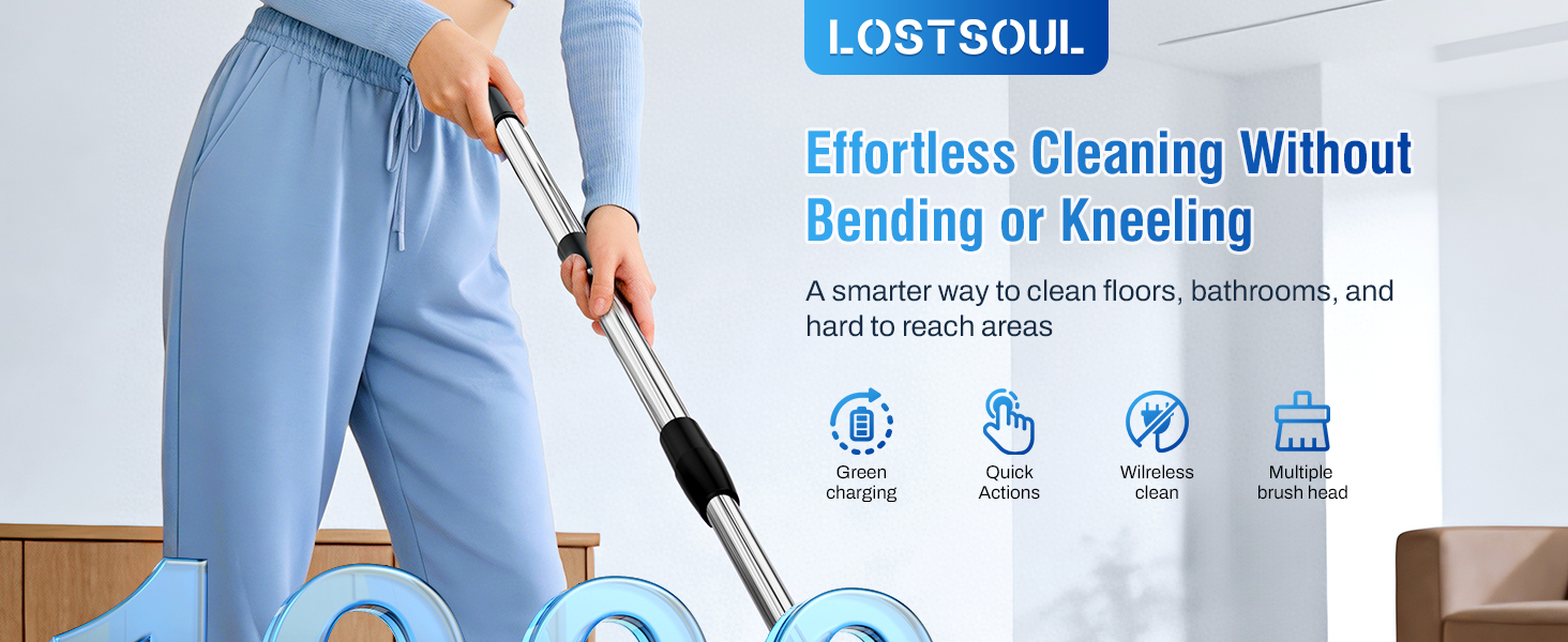Electric Spin Scrubber, Cordless Cleaning Brush with 8 Replaceable Heads, Five-Speed Power Scrubber with Adjustable Handle for Bathroom, Tub, Floor, Tile & Car - Clean Without Bending detail 1