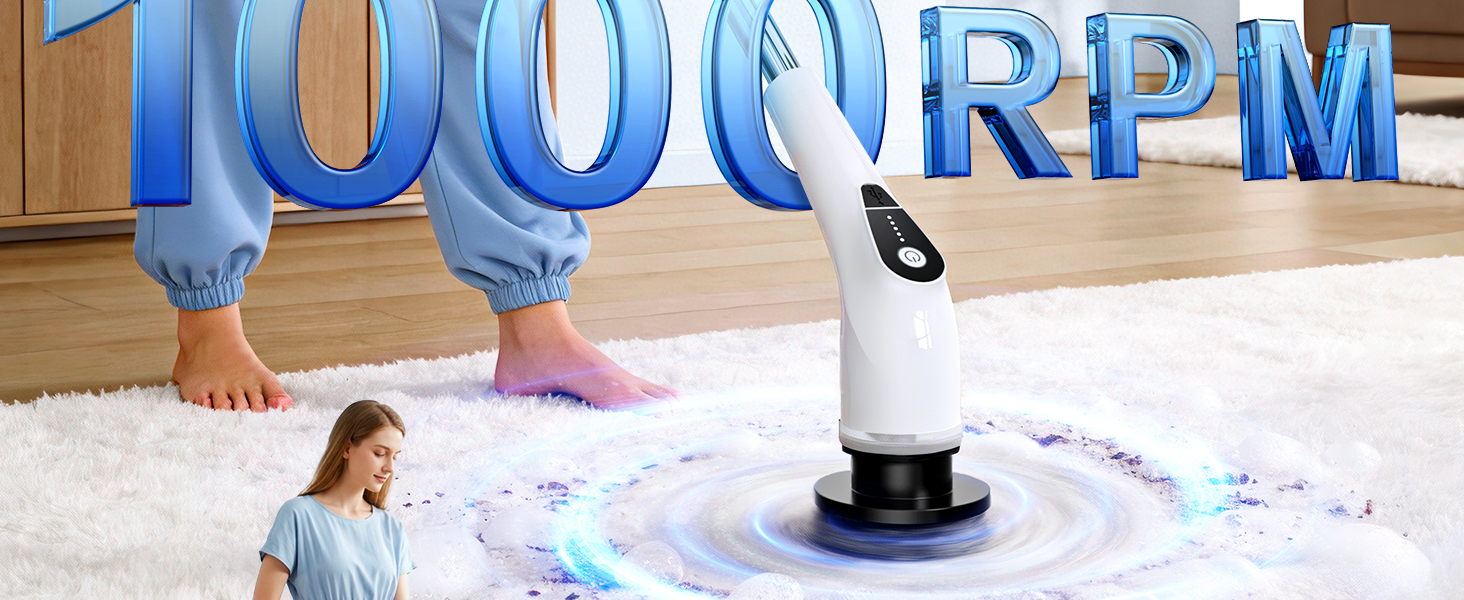Electric Spin Scrubber, Cordless Cleaning Brush with 8 Replaceable Heads, Five-Speed Power Scrubber with Adjustable Handle for Bathroom, Tub, Floor, Tile & Car - Clean Without Bending detail 2