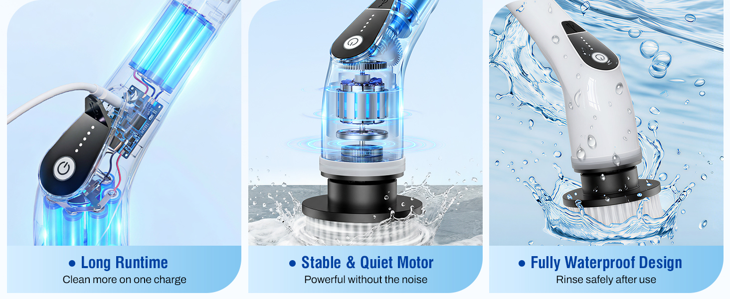 Electric Spin Scrubber, Cordless Cleaning Brush with 8 Replaceable Heads, Five-Speed Power Scrubber with Adjustable Handle for Bathroom, Tub, Floor, Tile & Car - Clean Without Bending detail 4