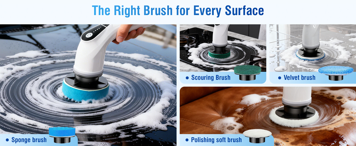Electric Spin Scrubber, Cordless Cleaning Brush with 8 Replaceable Heads, Five-Speed Power Scrubber with Adjustable Handle for Bathroom, Tub, Floor, Tile & Car - Clean Without Bending detail 7