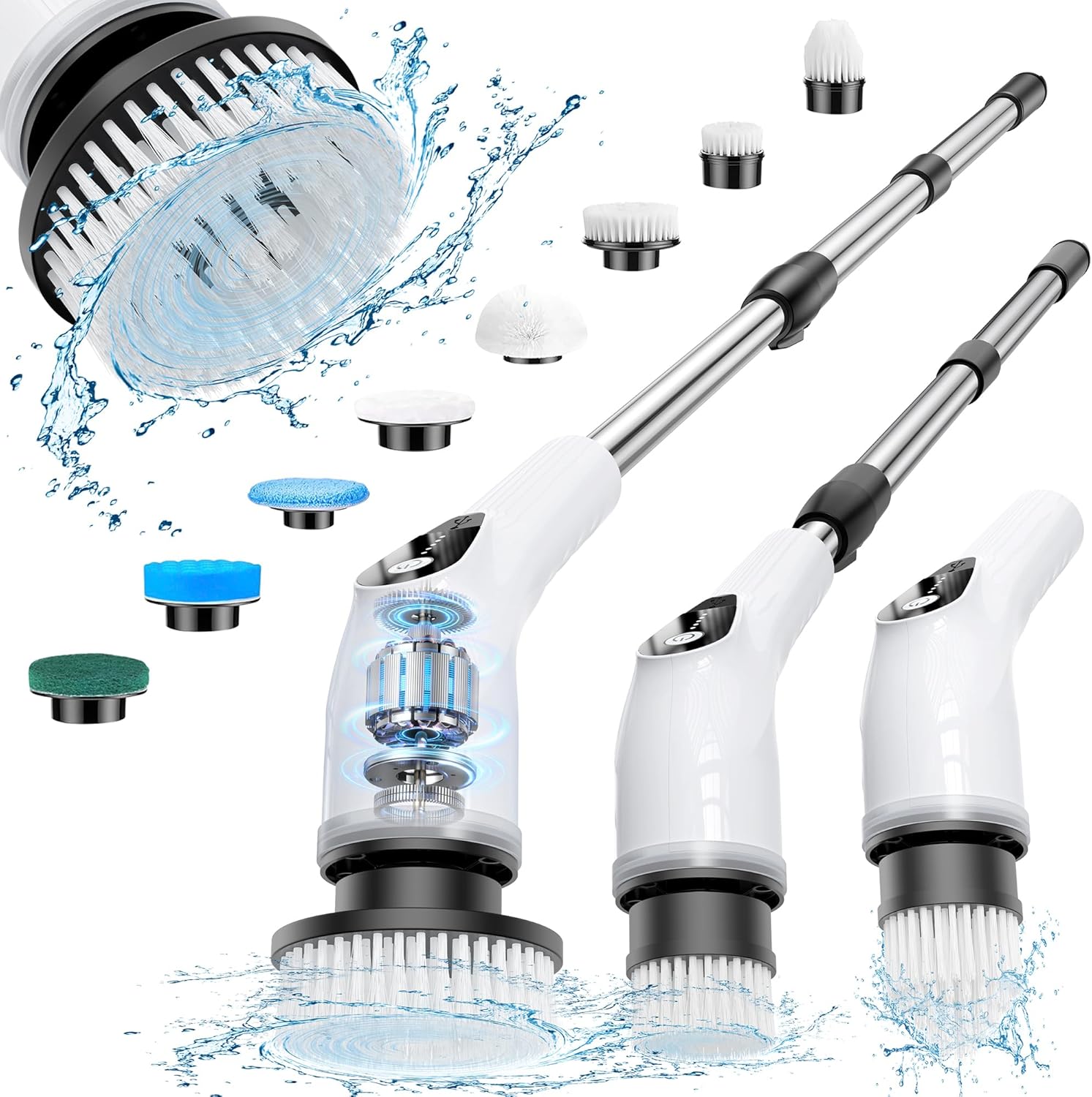 Electric Spin Scrubber, Cordless Cleaning Brush with 8 Replaceable Heads, Five-Speed Power Scrubber with Adjustable Handle for Bathroom, Tub, Floor, Tile & Car - Clean Without Bending detail 15