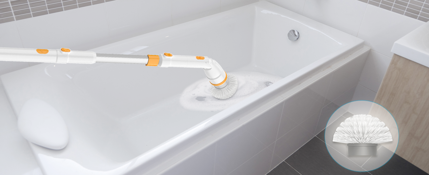 Electric Spin Scrubber, KIKOLIN 380RPM High Speed Power Scrubber, Cordless Cleaning Brush 2 Speeds for Bathroom, Tub, Shower, Floor with 4 Replaceable Brush Heads and Adjustable Extension Long Handle detail 3