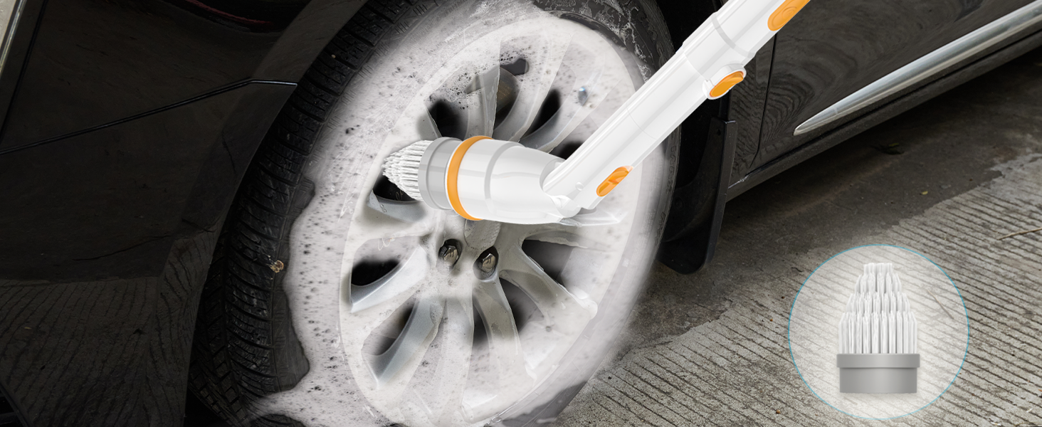 Electric Spin Scrubber, KIKOLIN 380RPM High Speed Power Scrubber, Cordless Cleaning Brush 2 Speeds for Bathroom, Tub, Shower, Floor with 4 Replaceable Brush Heads and Adjustable Extension Long Handle detail 4