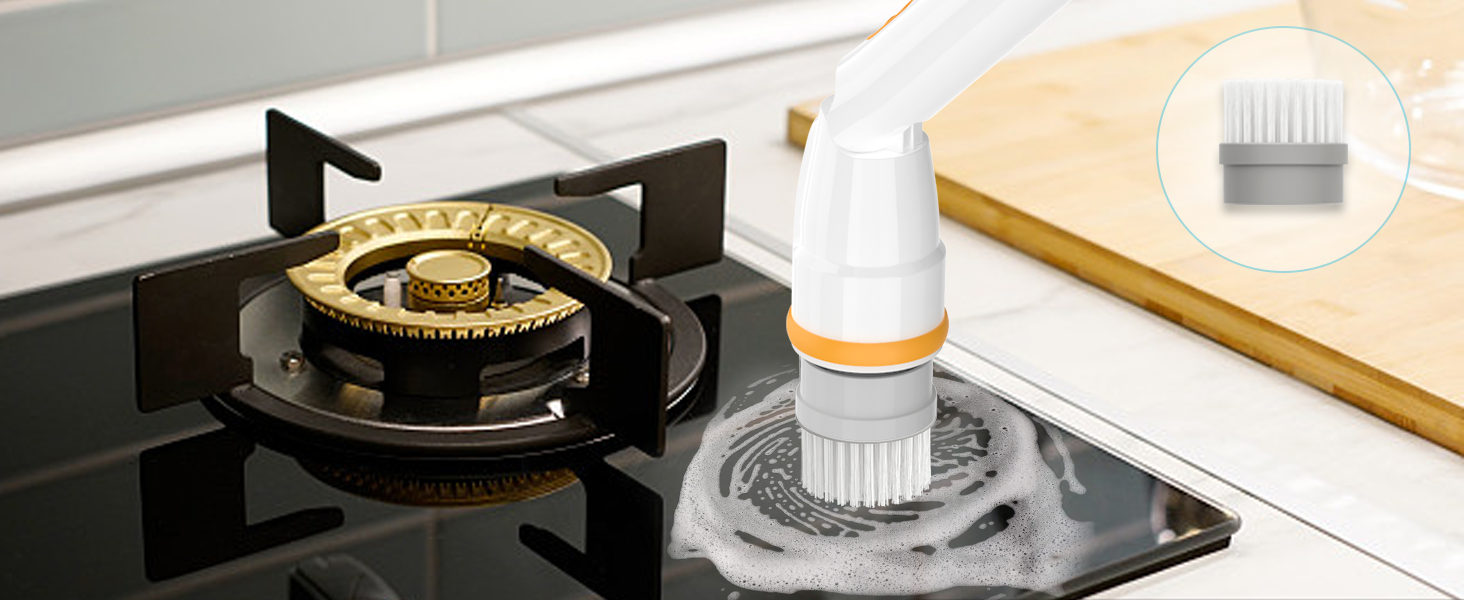 Electric Spin Scrubber, KIKOLIN 380RPM High Speed Power Scrubber, Cordless Cleaning Brush 2 Speeds for Bathroom, Tub, Shower, Floor with 4 Replaceable Brush Heads and Adjustable Extension Long Handle detail 5