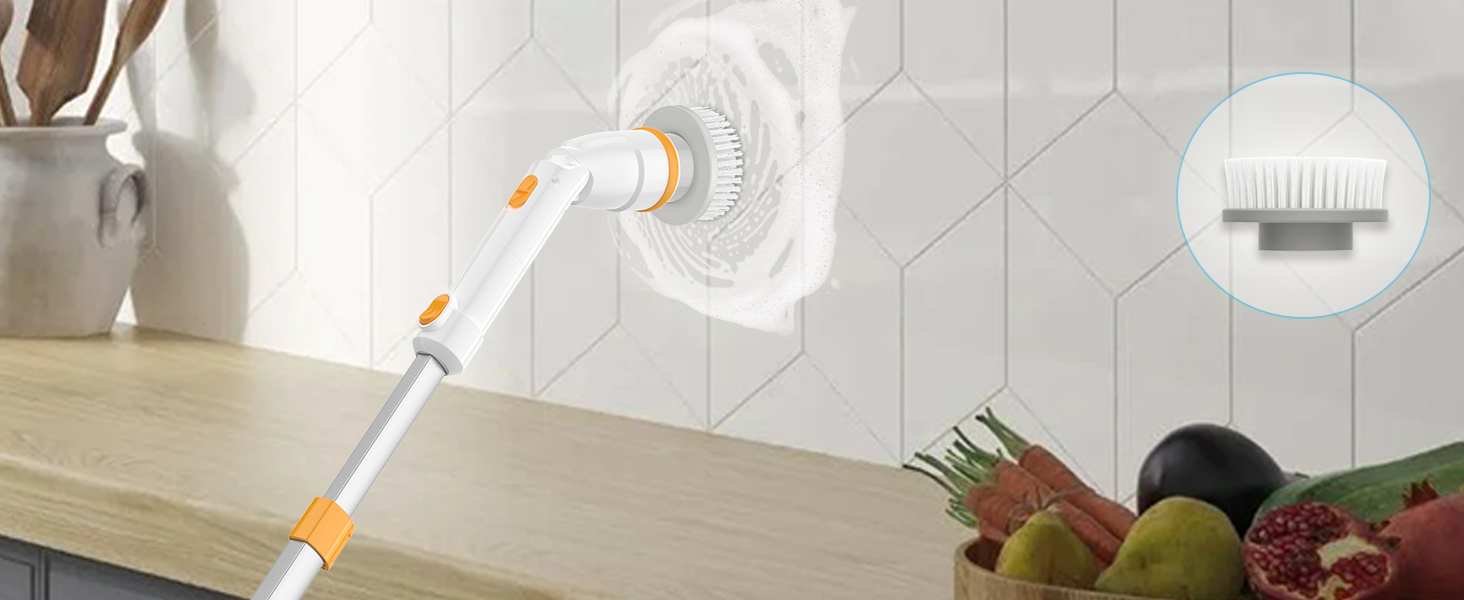 Electric Spin Scrubber, KIKOLIN 380RPM High Speed Power Scrubber, Cordless Cleaning Brush 2 Speeds for Bathroom, Tub, Shower, Floor with 4 Replaceable Brush Heads and Adjustable Extension Long Handle detail 6