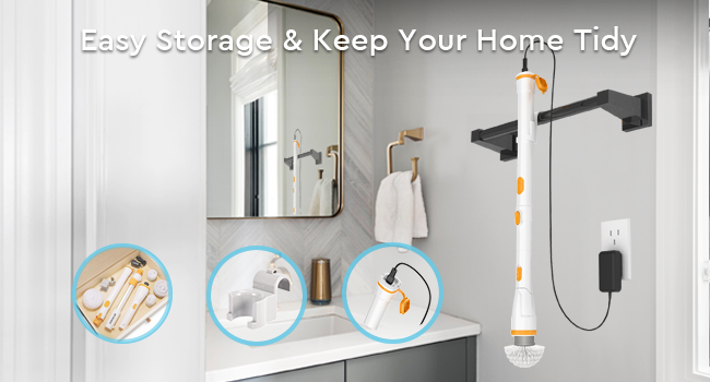 Electric Spin Scrubber, KIKOLIN 380RPM High Speed Power Scrubber, Cordless Cleaning Brush 2 Speeds for Bathroom, Tub, Shower, Floor with 4 Replaceable Brush Heads and Adjustable Extension Long Handle detail 13