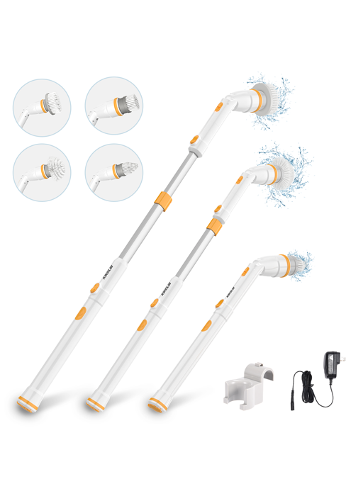 Electric Spin Scrubber, KIKOLIN 380RPM High Speed Power Scrubber, Cordless Cleaning Brush 2 Speeds for Bathroom, Tub, Shower, Floor with 4 Replaceable Brush Heads and Adjustable Extension Long Handle detail 14