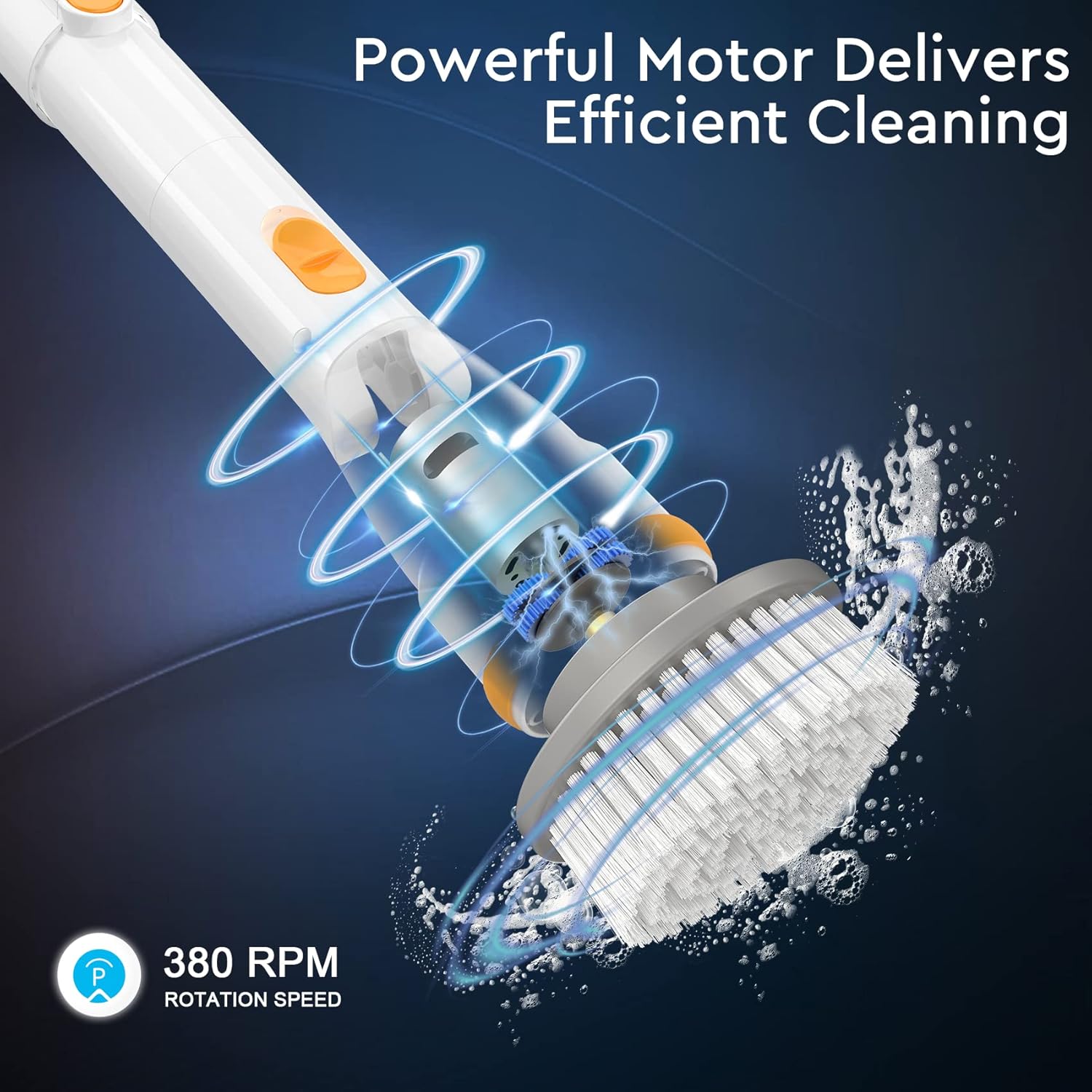 Electric Spin Scrubber, KIKOLIN 380RPM High Speed Power Scrubber, Cordless Cleaning Brush 2 Speeds for Bathroom, Tub, Shower, Floor with 4 Replaceable Brush Heads and Adjustable Extension Long Handle detail 18