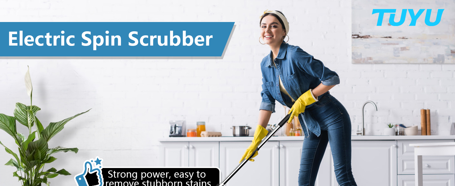 Electric Spin Scrubber, Full-Body IPX7 Waterproof Bathroom Scrubber,4 Replacement Head for Adjustable Extension Handle Electric Cleaning Brush for Bathroom, Tub, Tile detail 1