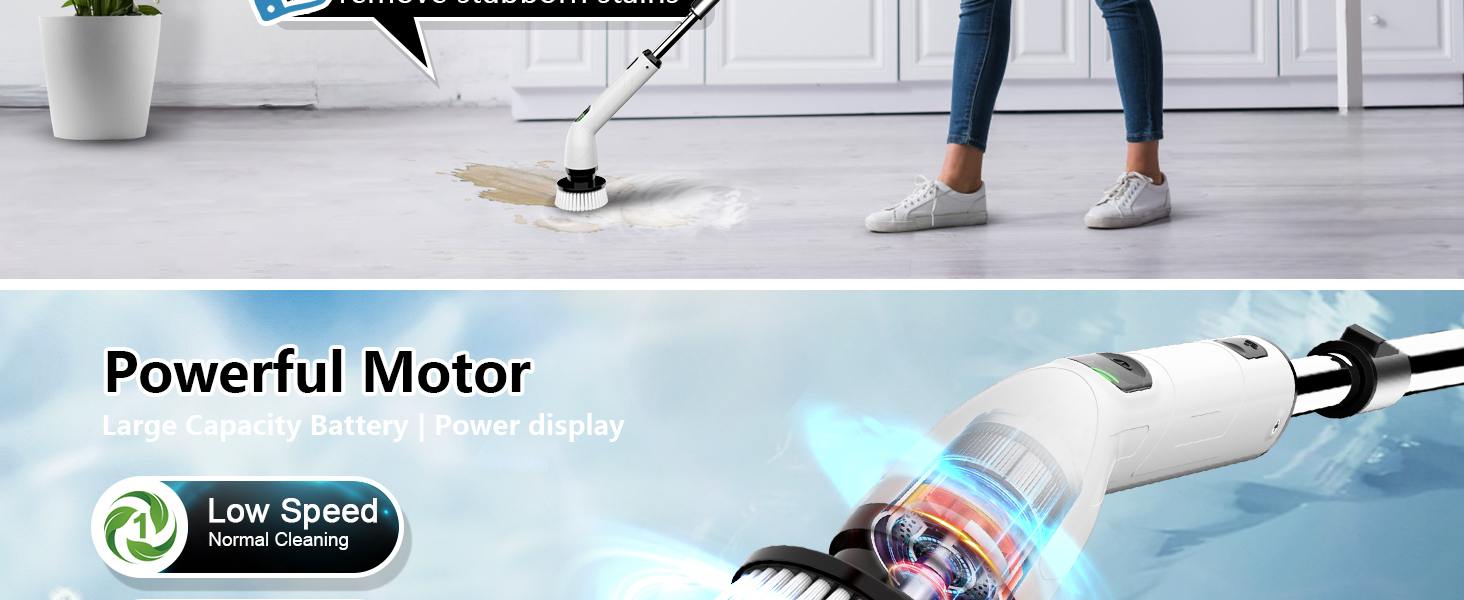 Electric Spin Scrubber, Full-Body IPX7 Waterproof Bathroom Scrubber,4 Replacement Head for Adjustable Extension Handle Electric Cleaning Brush for Bathroom, Tub, Tile detail 2