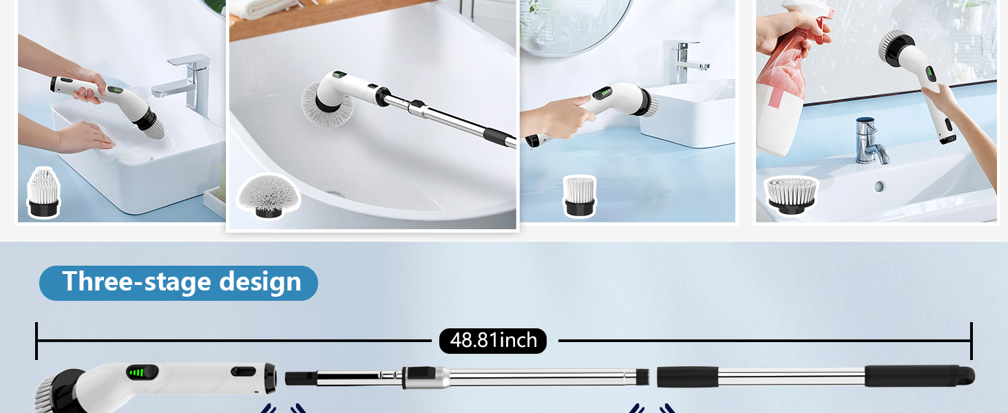 Electric Spin Scrubber, Full-Body IPX7 Waterproof Bathroom Scrubber,4 Replacement Head for Adjustable Extension Handle Electric Cleaning Brush for Bathroom, Tub, Tile detail 4
