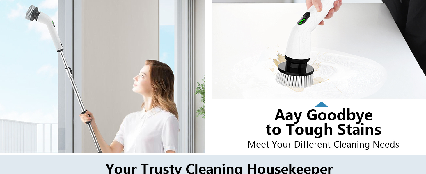 Electric Spin Scrubber, Full-Body IPX7 Waterproof Bathroom Scrubber,4 Replacement Head for Adjustable Extension Handle Electric Cleaning Brush for Bathroom, Tub, Tile detail 6