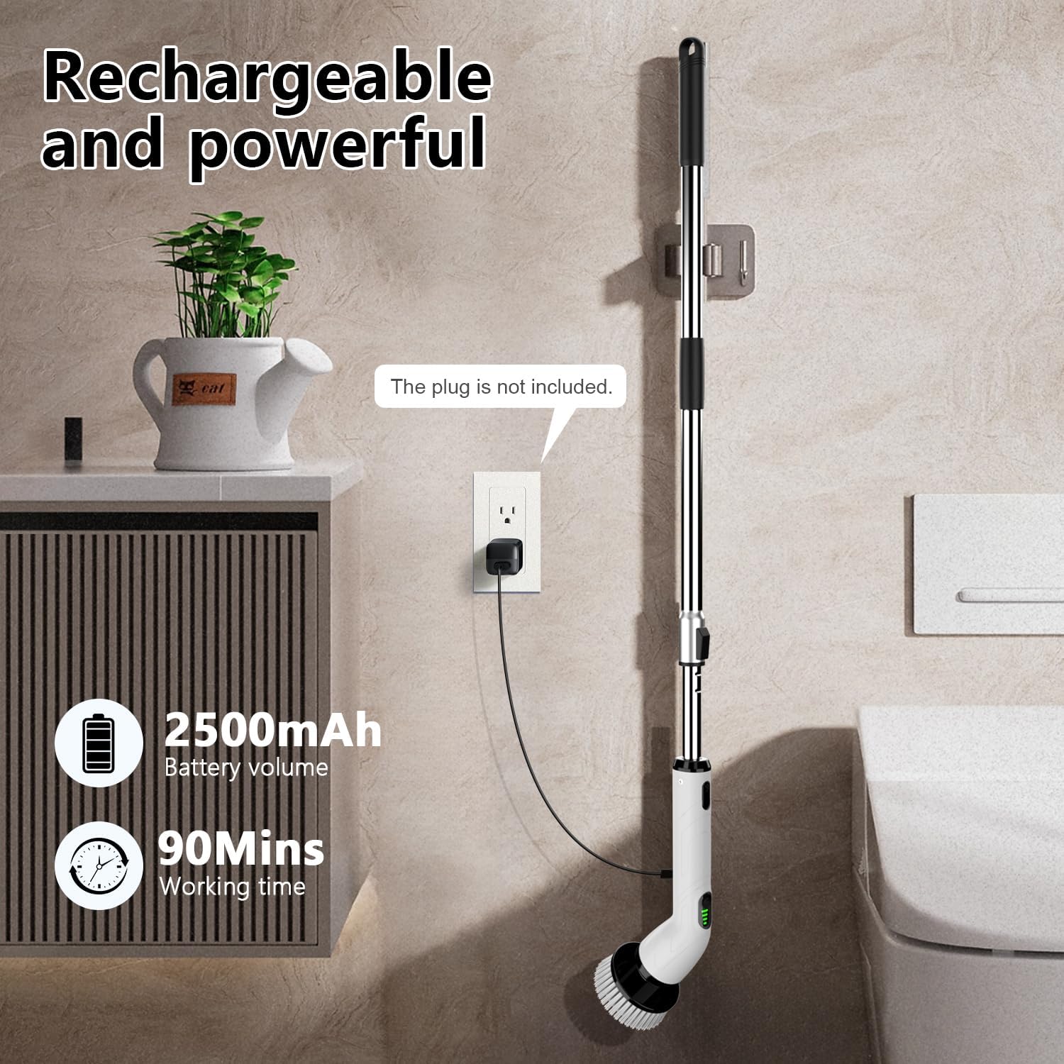 Electric Spin Scrubber, Full-Body IPX7 Waterproof Bathroom Scrubber,4 Replacement Head for Adjustable Extension Handle Electric Cleaning Brush for Bathroom, Tub, Tile detail 14