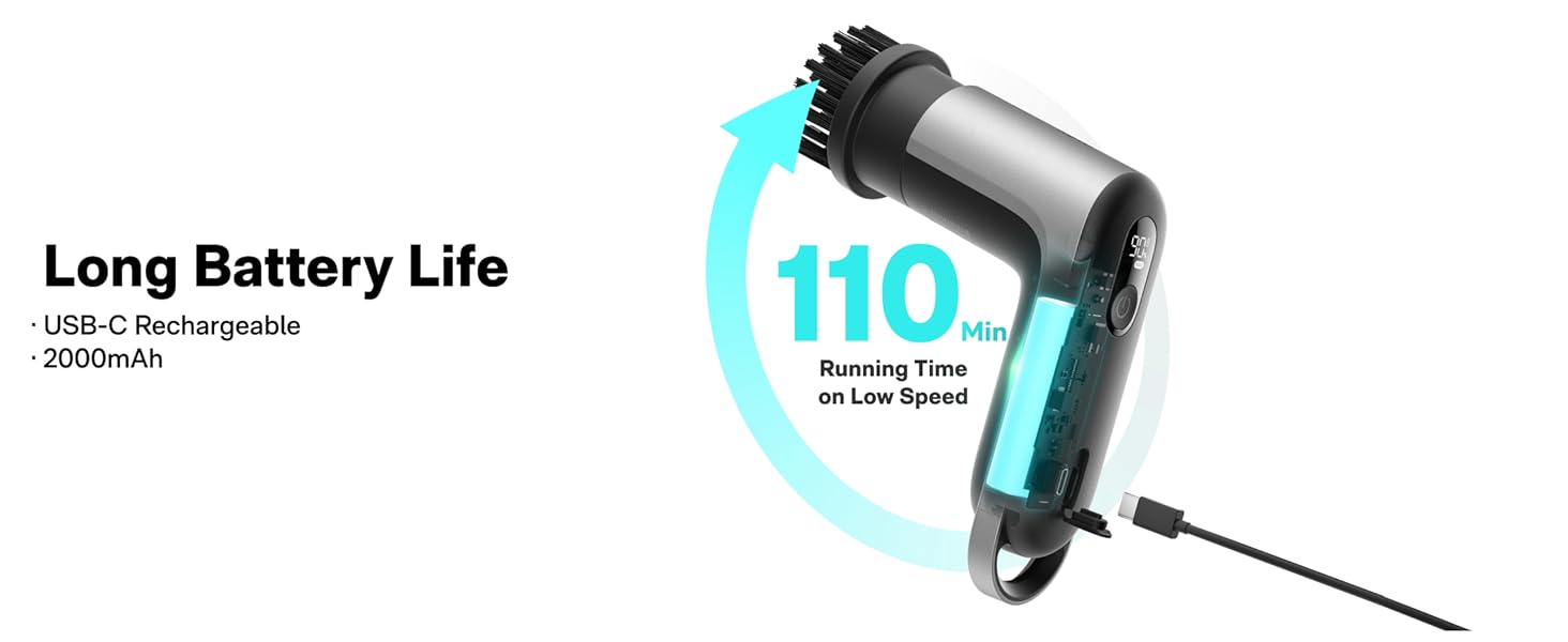 HOTO Grip™ Cordless Electric Spin Scrubber, IPX7 Waterproof, Lightweight at 0.65 lb with 6 Brush Heads, Powerful Cleaning Scrubber, for Bathroom, Kitchen, Tile, Shower detail 13