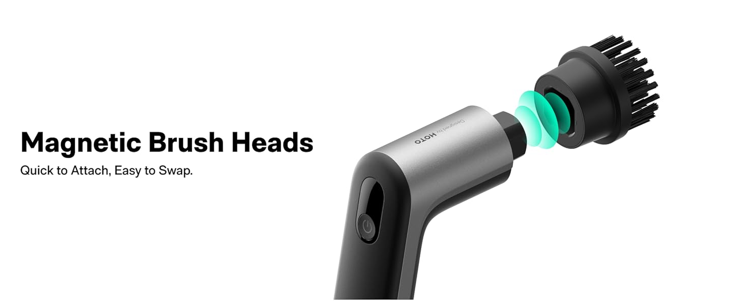 HOTO Grip™ Cordless Electric Spin Scrubber, IPX7 Waterproof, Lightweight at 0.65 lb with 6 Brush Heads, Powerful Cleaning Scrubber, for Bathroom, Kitchen, Tile, Shower detail 15