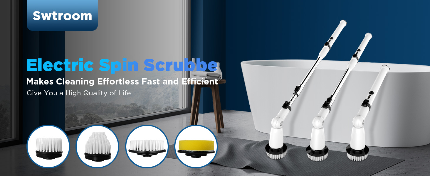 Electric Spin Scrubber, Upgraded Bathroom Cleaner, Power Shower Cleaning Brush with Extendable Handle & 4 Brush Heads, Dual Speed & USB-C Charging, Shower Scrubber for Bathtub, Tile, and Floor detail 1