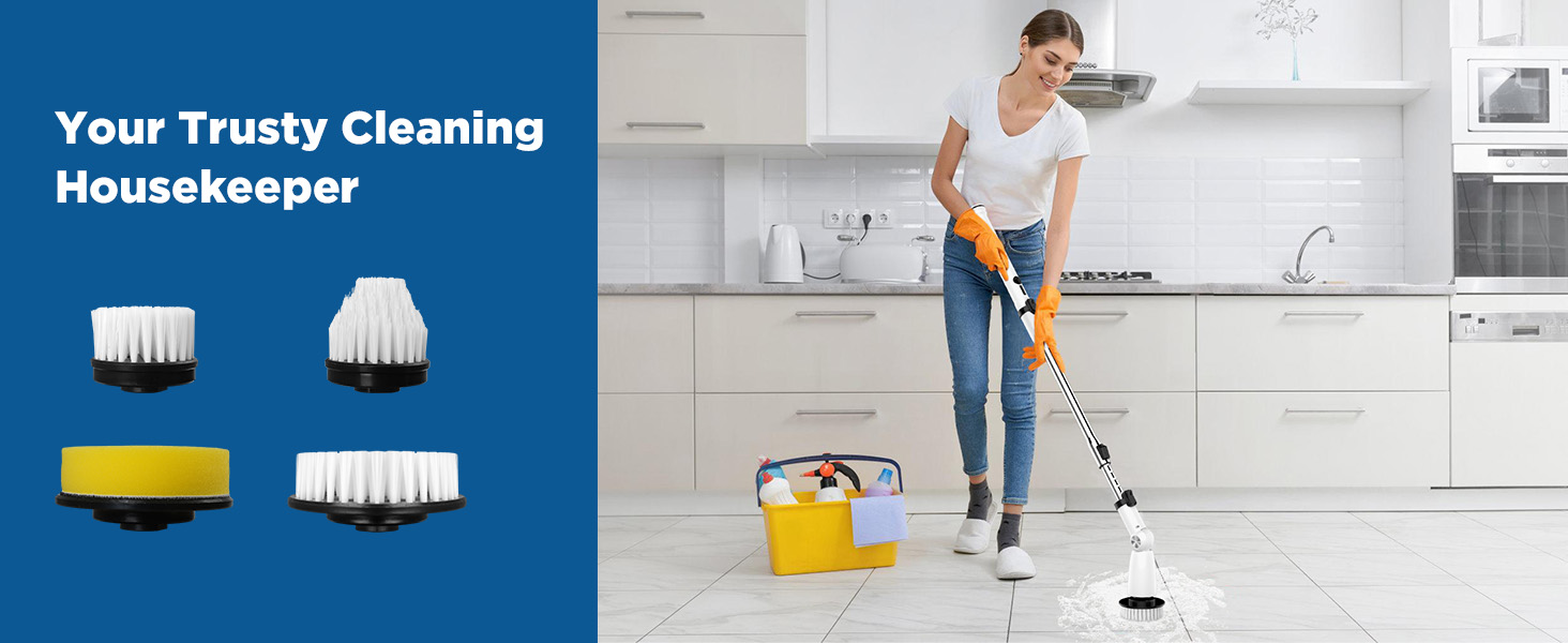 Electric Spin Scrubber, Upgraded Bathroom Cleaner, Power Shower Cleaning Brush with Extendable Handle & 4 Brush Heads, Dual Speed & USB-C Charging, Shower Scrubber for Bathtub, Tile, and Floor detail 2