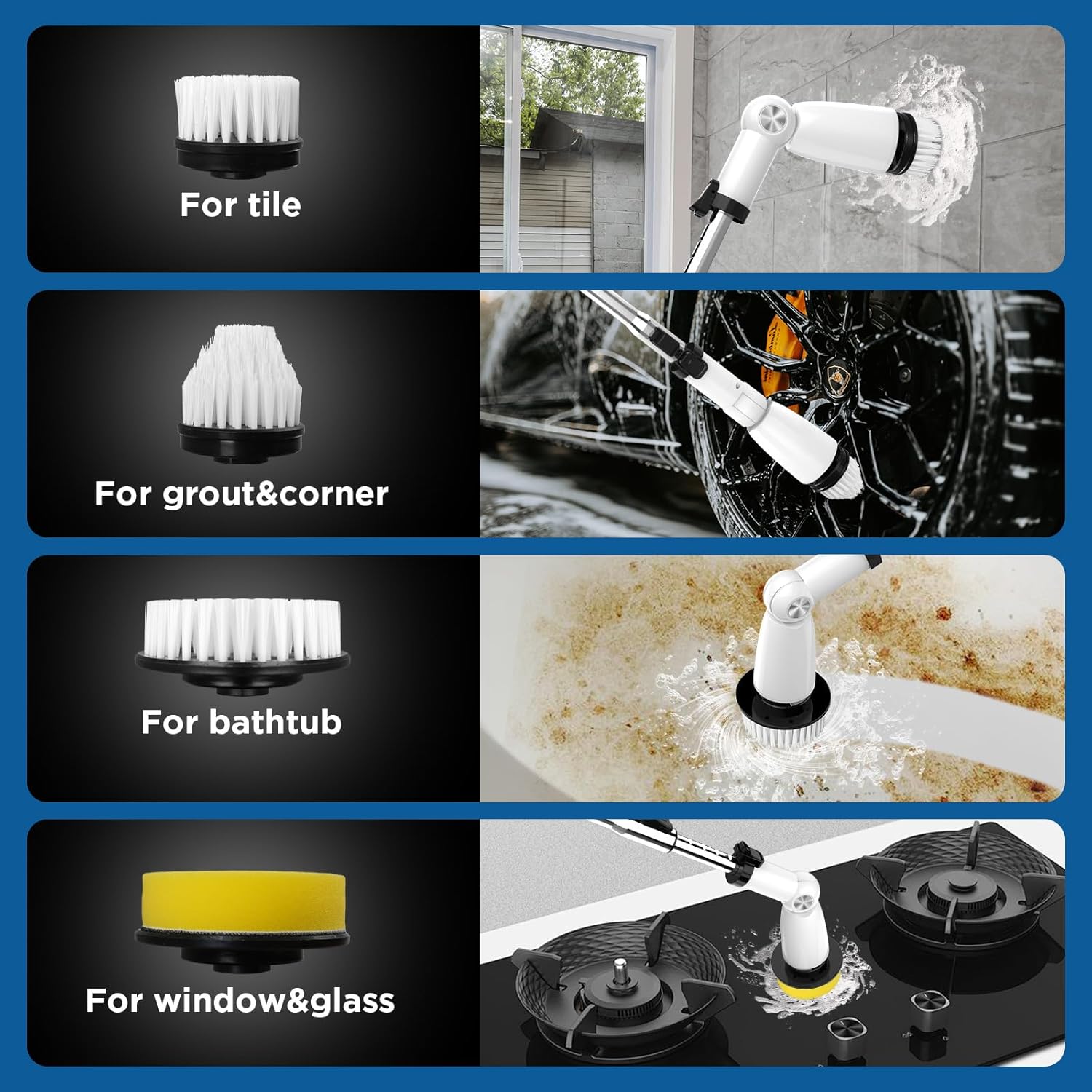 Electric Spin Scrubber, Upgraded Bathroom Cleaner, Power Shower Cleaning Brush with Extendable Handle & 4 Brush Heads, Dual Speed & USB-C Charging, Shower Scrubber for Bathtub, Tile, and Floor detail 18