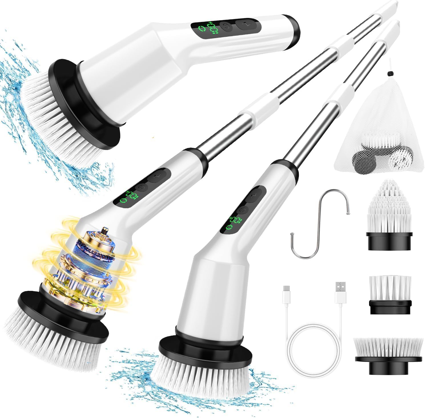 Electric Spin Scrubber,Cordless Shower Cleaning Brush IPX7 Waterproof with 3 Replaceable Brush Heads, Adjustable Extension Handle and Power Dual Speed,Power Scrubber for Bathroom Tub Tile Floor Car 5 detail 1