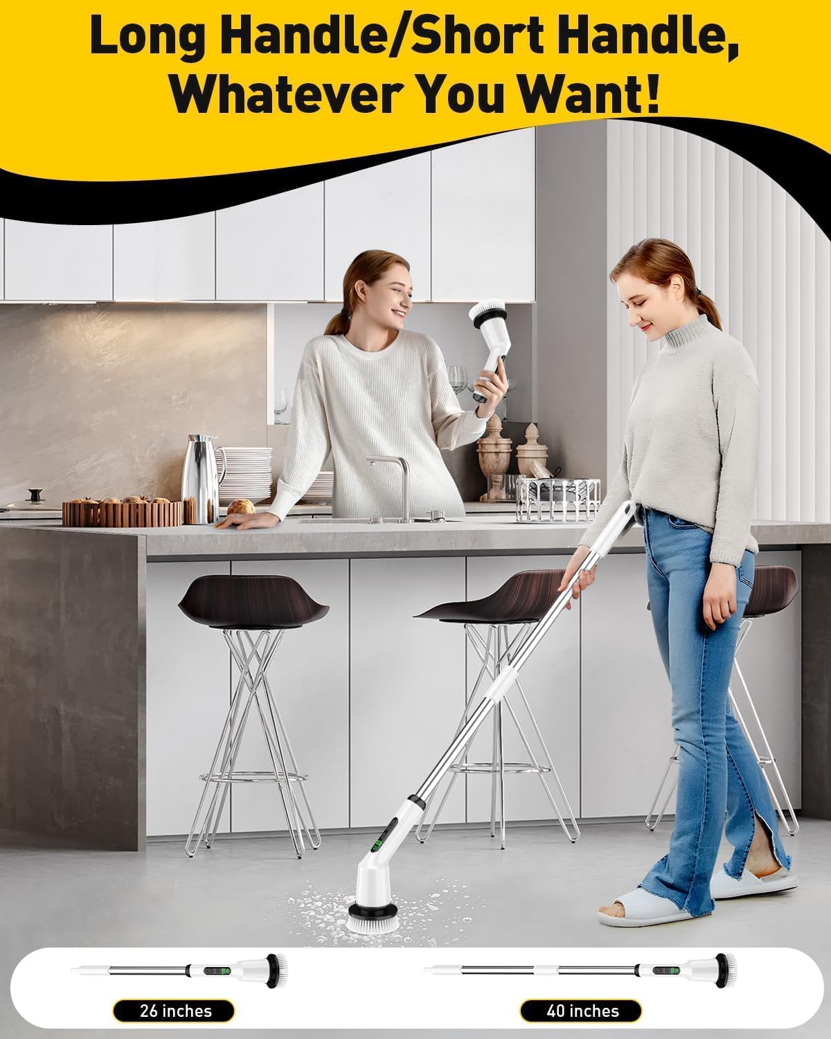 Electric Spin Scrubber,Cordless Shower Cleaning Brush IPX7 Waterproof with 3 Replaceable Brush Heads, Adjustable Extension Handle and Power Dual Speed,Power Scrubber for Bathroom Tub Tile Floor Car 5 detail 5