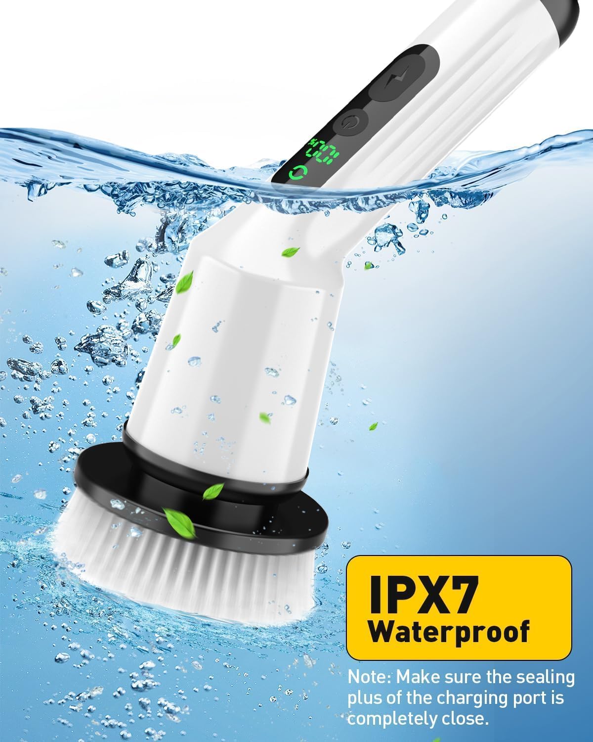 Electric Spin Scrubber,Cordless Shower Cleaning Brush IPX7 Waterproof with 3 Replaceable Brush Heads, Adjustable Extension Handle and Power Dual Speed,Power Scrubber for Bathroom Tub Tile Floor Car 5 detail 7