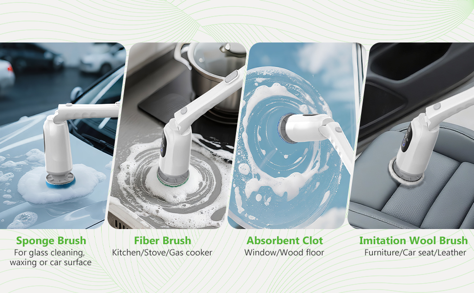 Electric Spin Scrubber, Cordless Cleaning Brush, 3H Work Time, Bathroom Scrubber with LED Display, 3-Speed Extendable Handle, IPX7 Waterproof, 8 Brush Heads for Shower, Tile, Tub, Floor, Toilet, Grout detail 6