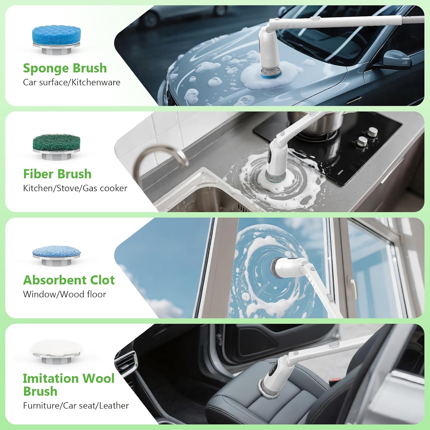 Electric Spin Scrubber, Cordless Cleaning Brush, 3H Work Time, Bathroom Scrubber with LED Display, 3-Speed Extendable Handle, IPX7 Waterproof, 8 Brush Heads for Shower, Tile, Tub, Floor, Toilet, Grout detail 16
