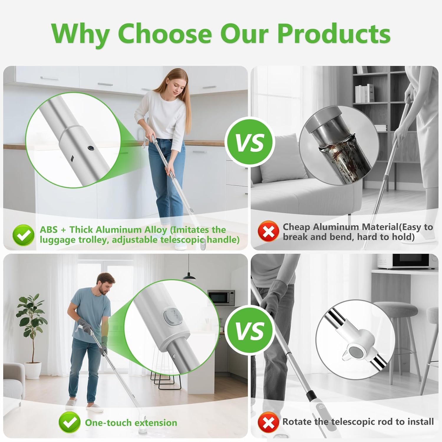 Electric Spin Scrubber, Cordless Cleaning Brush, 3H Work Time, Bathroom Scrubber with LED Display, 3-Speed Extendable Handle, IPX7 Waterproof, 8 Brush Heads for Shower, Tile, Tub, Floor, Toilet, Grout detail 17