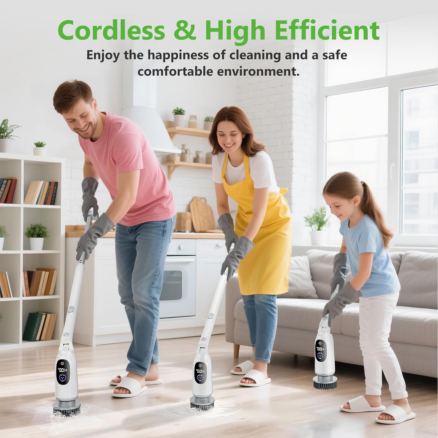 Electric Spin Scrubber, Cordless Cleaning Brush, 3H Work Time, Bathroom Scrubber with LED Display, 3-Speed Extendable Handle, IPX7 Waterproof, 8 Brush Heads for Shower, Tile, Tub, Floor, Toilet, Grout detail 18