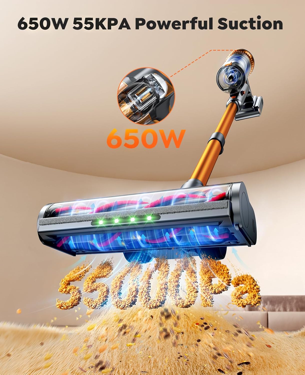 Cordless Vacuum Cleaner, 55KPa 650W 70Mins Stick Vacuum Cleaners for Home, - View 2