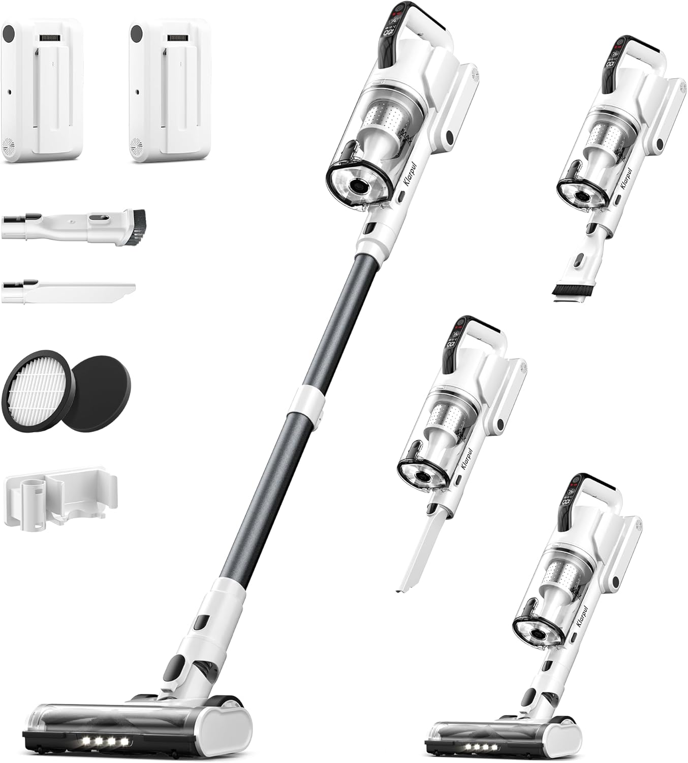 Klarpul Cordless Vacuum Cleaner, 2 Batteries 140 Mins Runtime 600W 50Kpa Stick