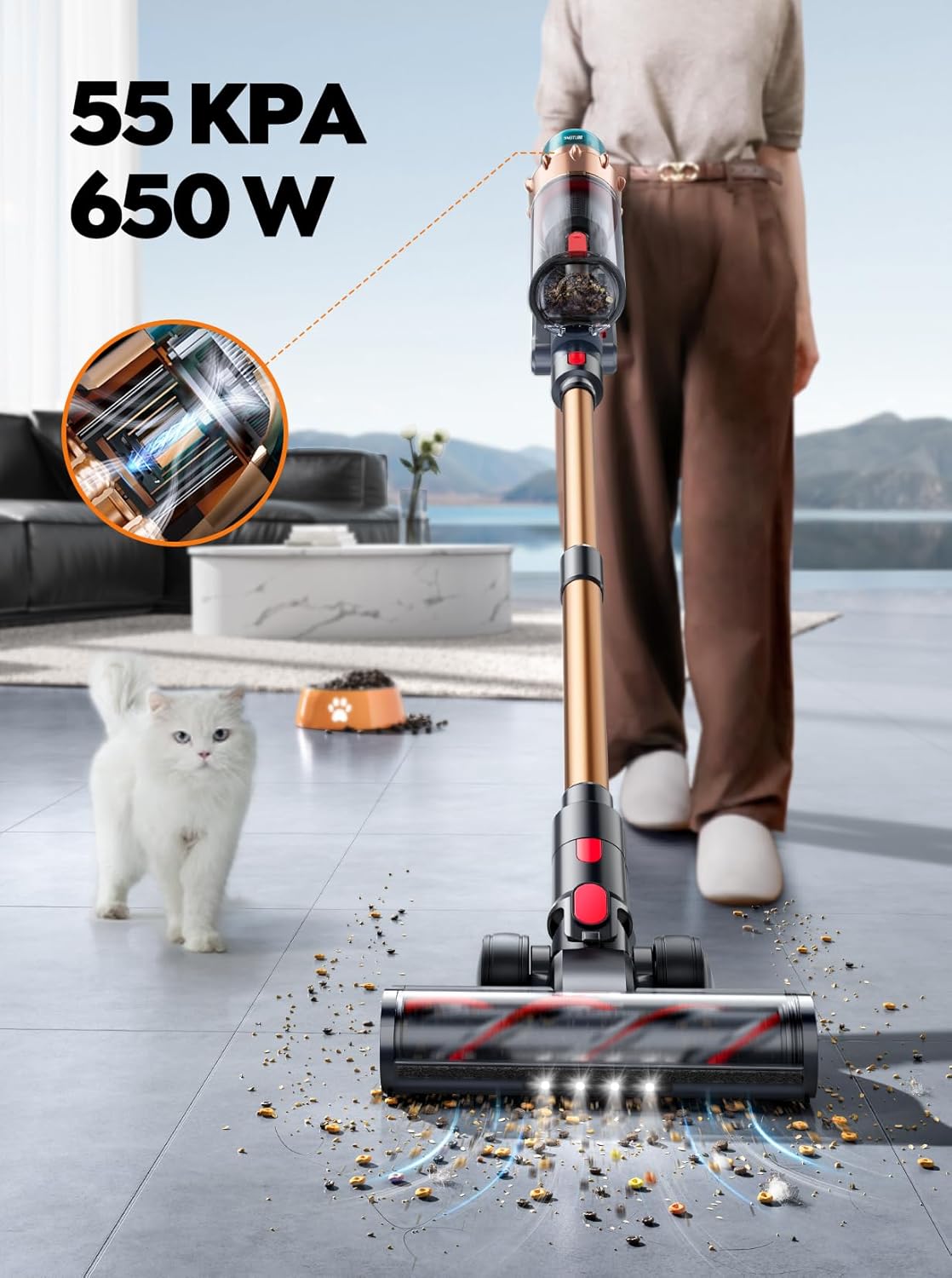 Cordless Vacuum Cleaner, 55KPA 650W 70Mins Stick Vacuum Cleaners for Home with - View 2