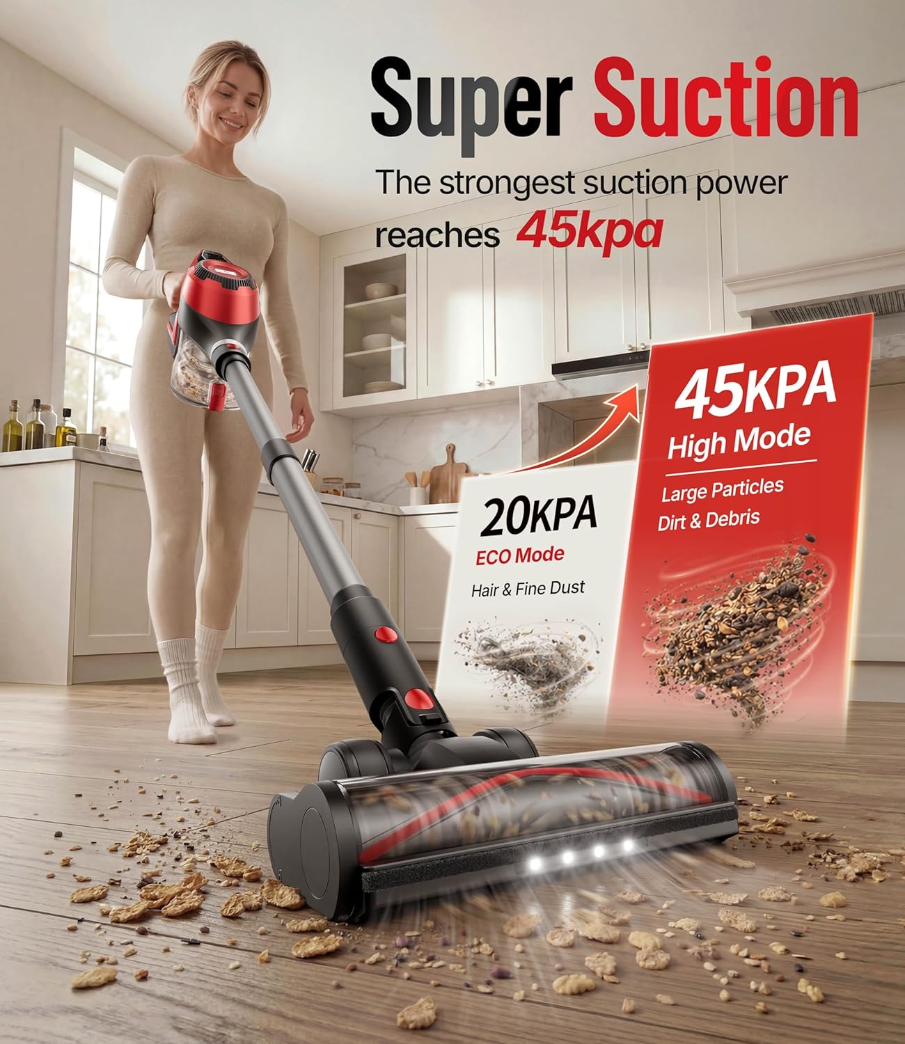 Cordless Vacuum Cleaner for Home, Stick Vacuum 45Kpa, Smart Display & 1.5L Dust - View 3