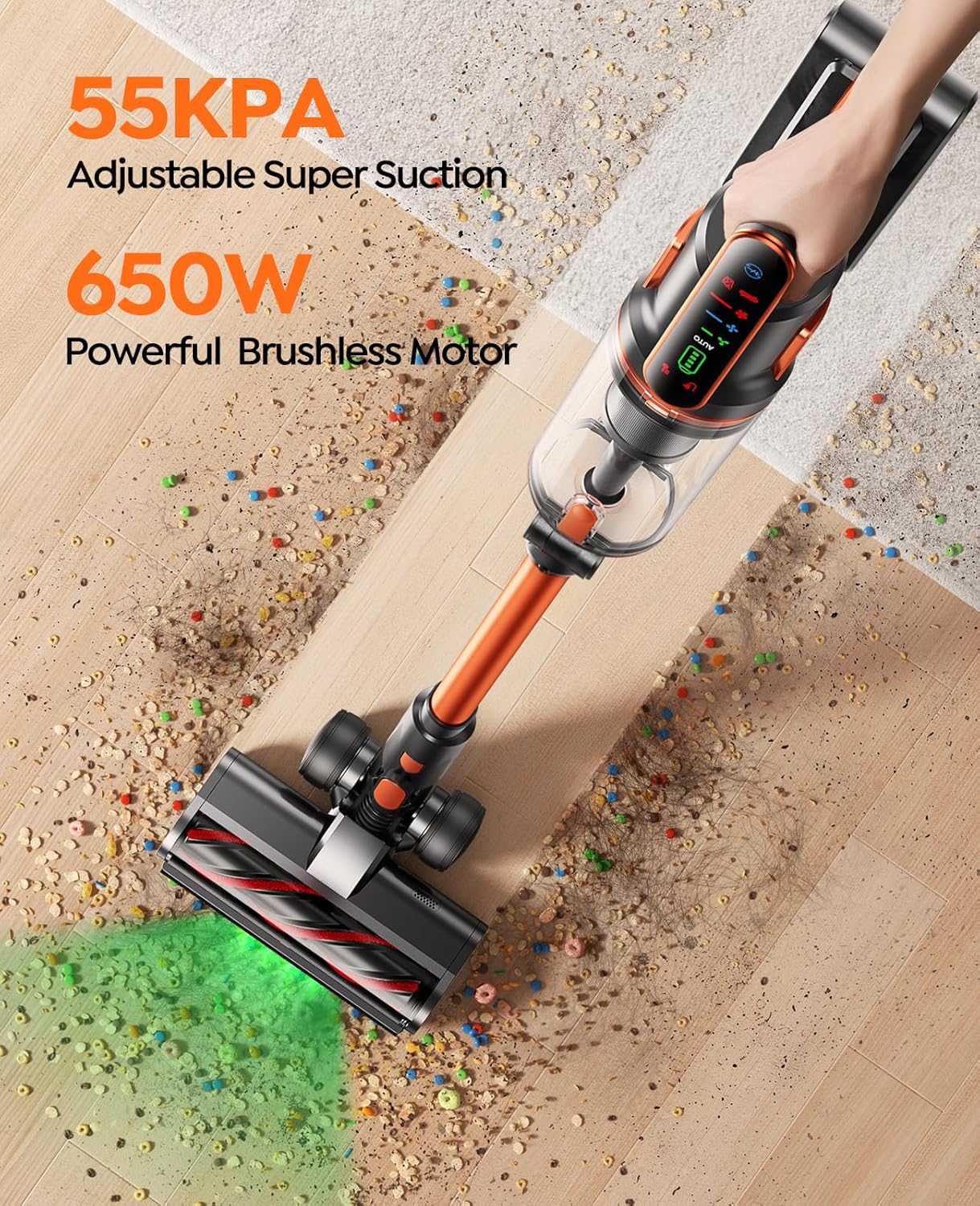 Cordless Vacuum Cleaner, 650W/55Kpa/70Mins Stick Vacuum Cleaners for Home with - View 5