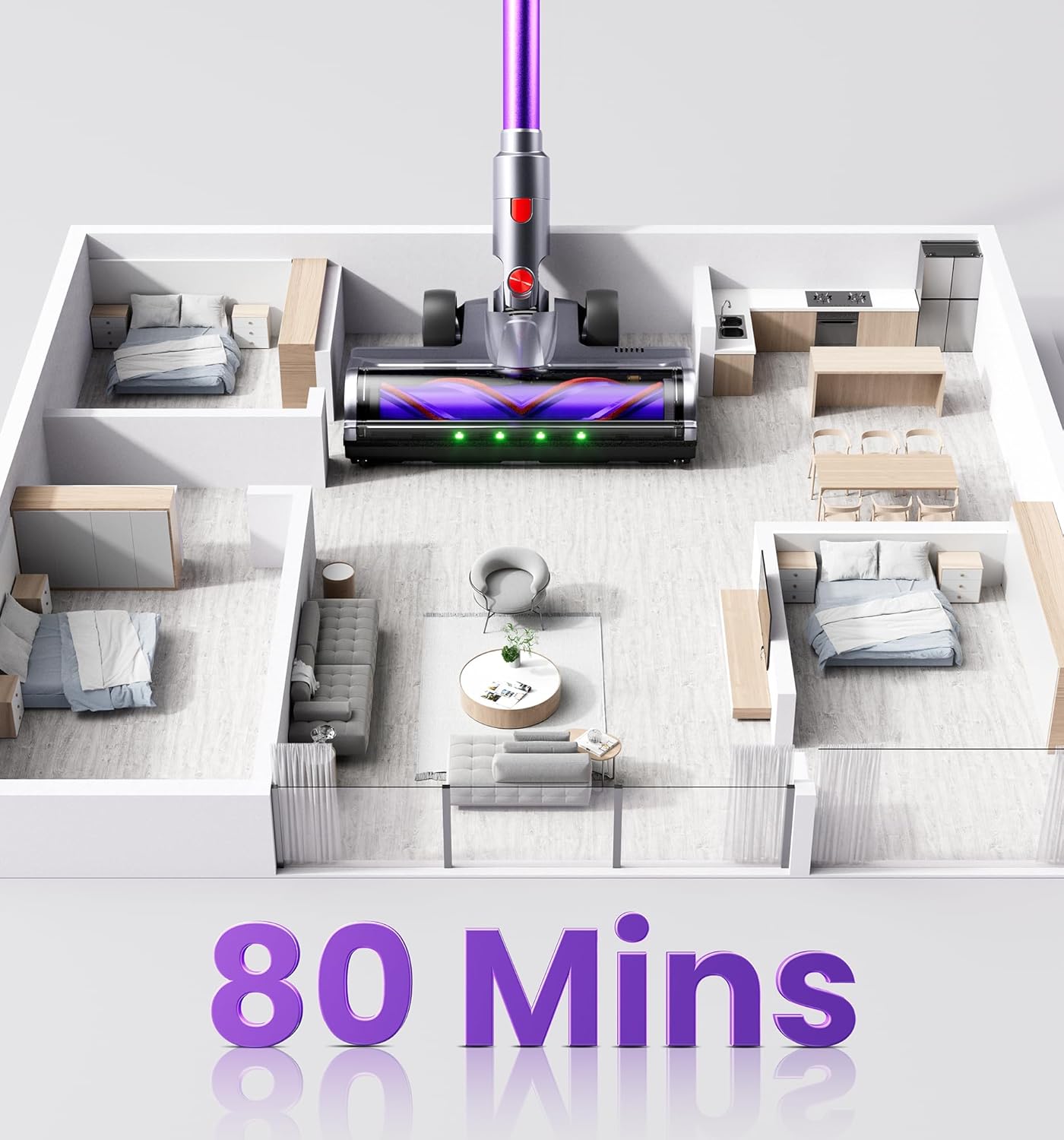 Cordless Vacuum Cleaner,650W 55KPA 80Mins Cordless Stick Vacuum with Smart - View 3
