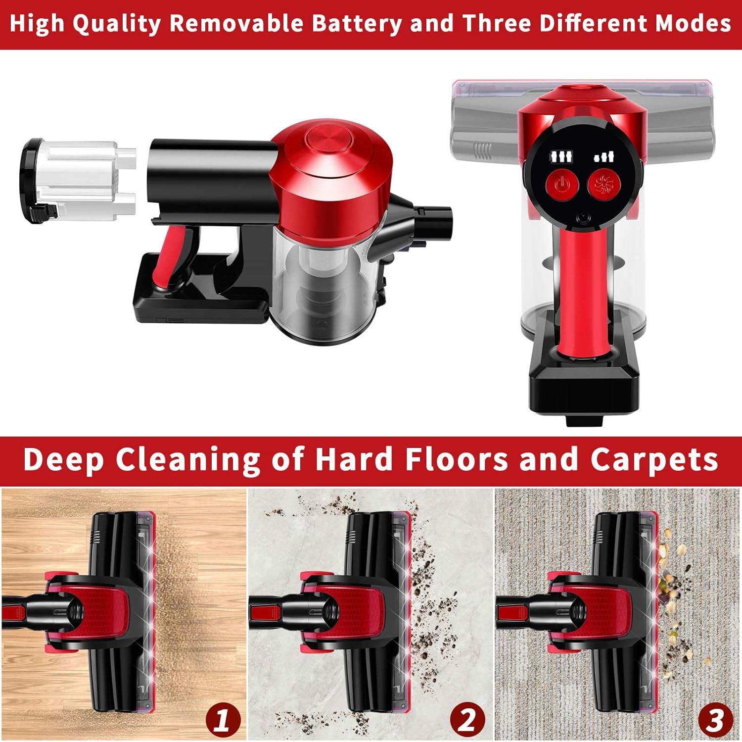 iwoly C150 Cordless Vacuum Cleaner Rechargeable with 2200mAh Detachable - View 3