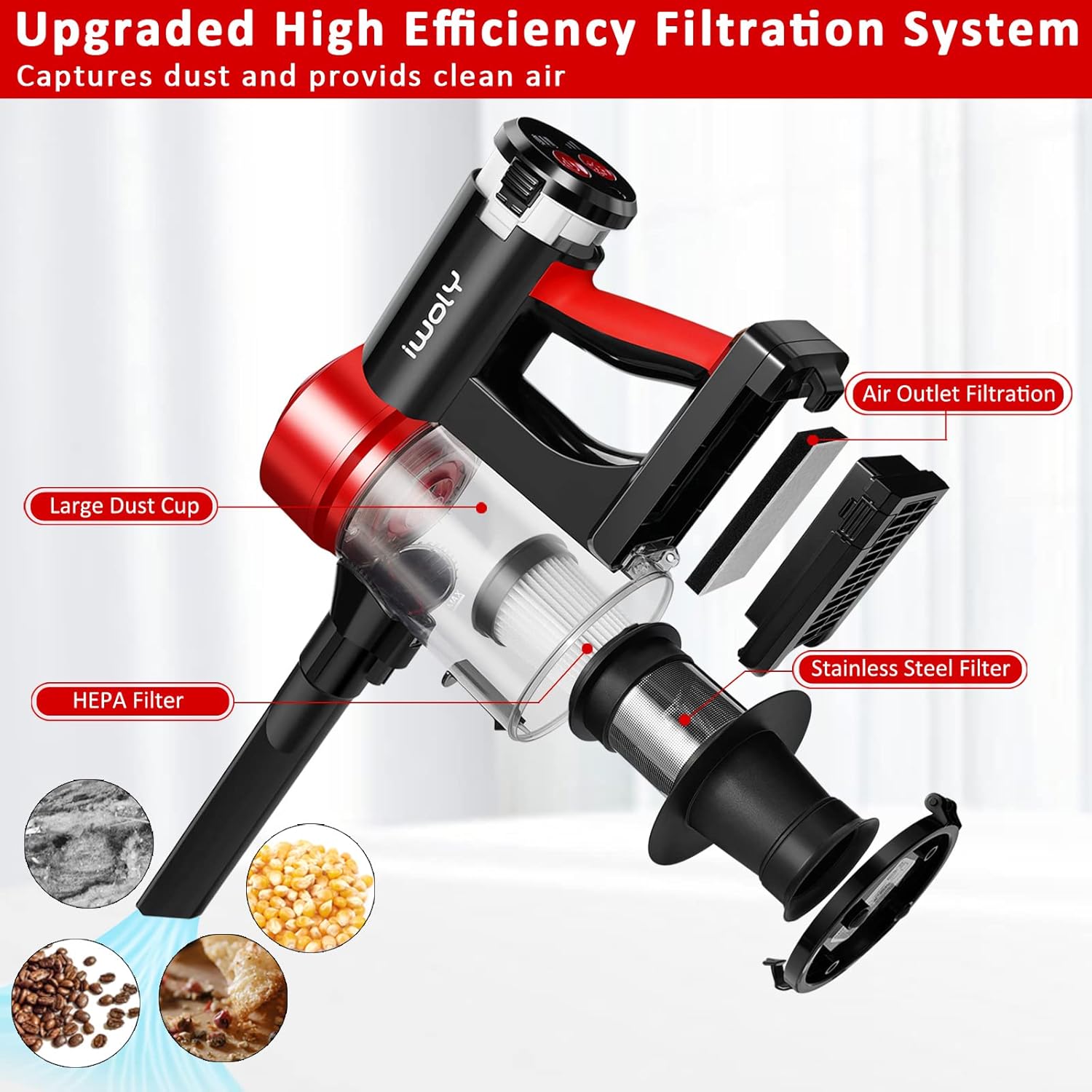 iwoly C150 Cordless Vacuum Cleaner Rechargeable with 2200mAh Detachable - View 4
