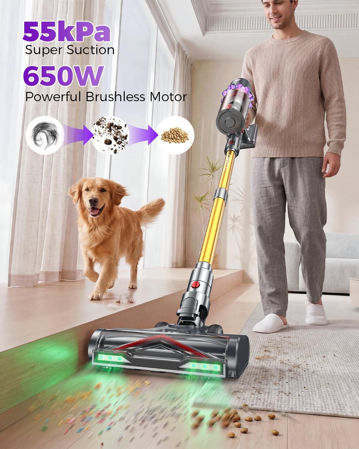 Coovy SU7 Ultra Cordless Vacuum Cleaner, 55KPa/650W 80Mins Runtime Powerful - View 2