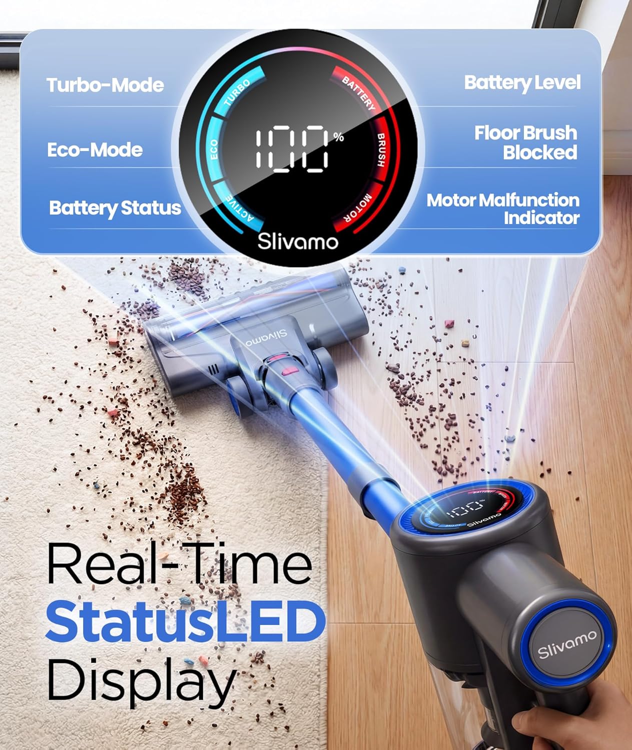 S10 Cordless Vacuum Cleaner, 40KPA/500W/45Mins, LED Display, 8-in-1 Lightweight - View 2
